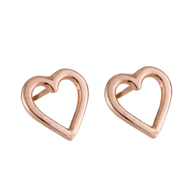 Posh Totty Designs Women's Rose Gold Plated Open Mini Heart Stud Earrings In Pink