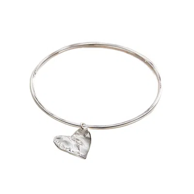 Posh Totty Designs Women's Silver Fortune Heart Charm Bangle In Metallic