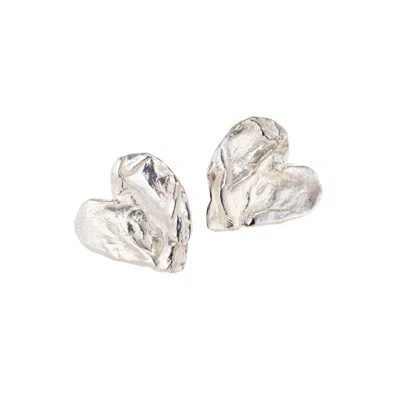 Posh Totty Designs Women's Silver Fortune Heart Stud Earrings