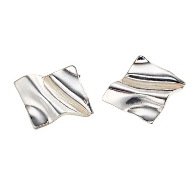 Posh Totty Designs Women's Silver Fortune Square Stud Earrings In Metallic