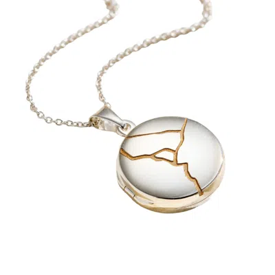 Posh Totty Designs Women's Silver Kintsugi Small Round Locket Necklace In Red