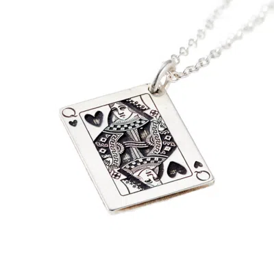 Posh Totty Designs Women's Silver Queen Of Hearts Playing Card Charm Necklace