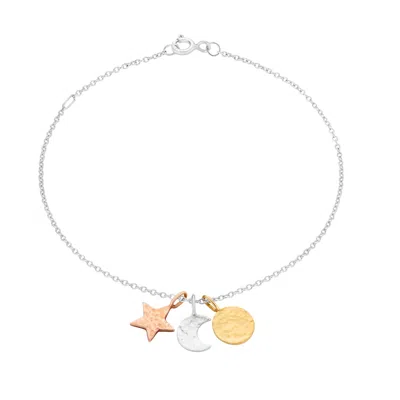 Posh Totty Designs Women's Silver Textured Mixed Gold Sun Moon & Star Bracelet