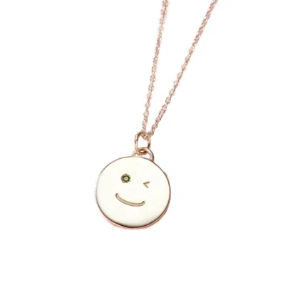 Posh Totty Designs Women's Silver Wink Face Emerald Diamond Pendant Necklace