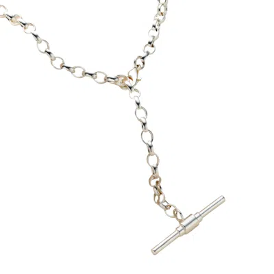 Posh Totty Designs Women's Sterling Silver Chunky Belcher Chain T Bar Lariat Necklace In Metallic