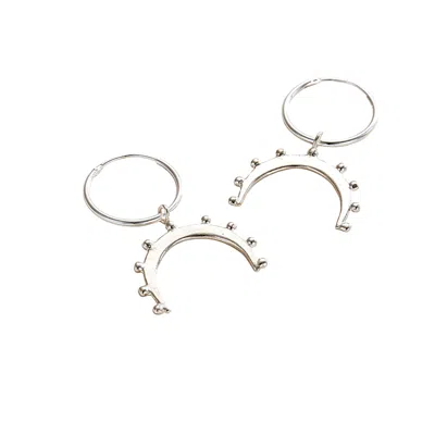 Posh Totty Designs Women's Sterling Silver Crown Horn Charm Hoop Earrings