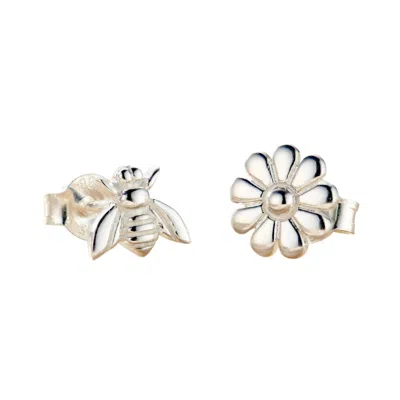 Posh Totty Designs Women's Sterling Silver Flower And Bee Stud Earrings In Metallic