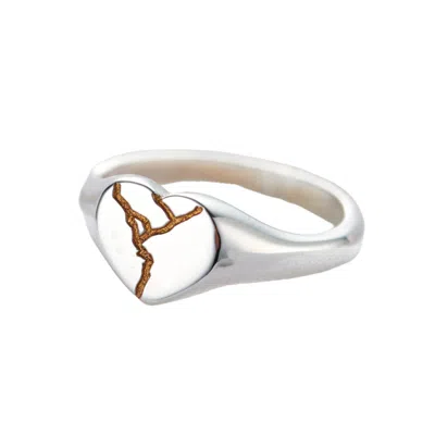 Posh Totty Designs Women's Sterling Silver Heart Kintsugi Signet Ring In Metallic