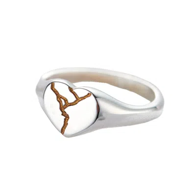 Posh Totty Designs Women's Sterling Silver Heart Kintsugi Signet Ring In White