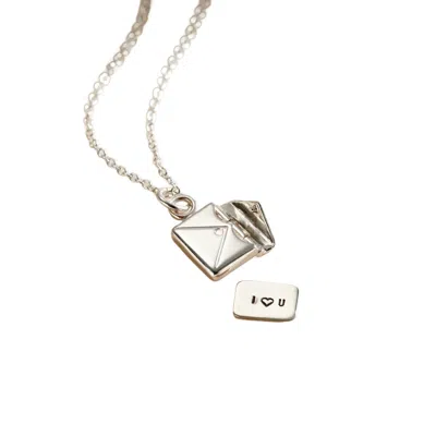 Posh Totty Designs Women's Sterling Silver I Love You Mini Message Envelope Necklace In Metallic