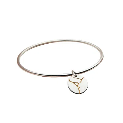 Posh Totty Designs Women's Sterling Silver Kintsugi Disc Bangle In White