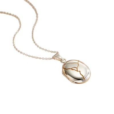 Posh Totty Designs Women's Sterling Silver Kintsugi Oval Locket Necklace