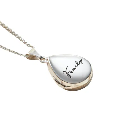 Posh Totty Designs Women's Sterling Silver Script 'family' Small Droplet Locket Necklace In Metallic