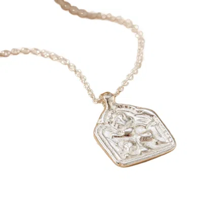 Posh Totty Designs Women's Sterling Silver Vintage Style Rounded Square Lucky Deity Charm Necklace