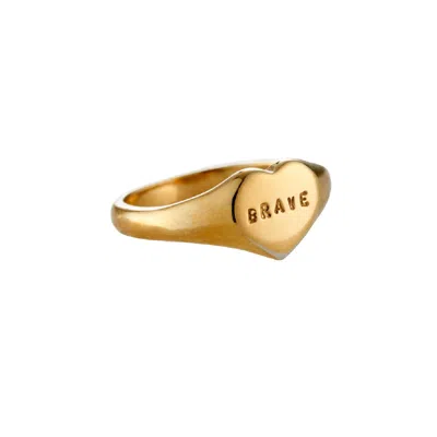 Posh Totty Designs Women's Yellow Gold Plated 'brave' Handstamped Heart Signet Ring