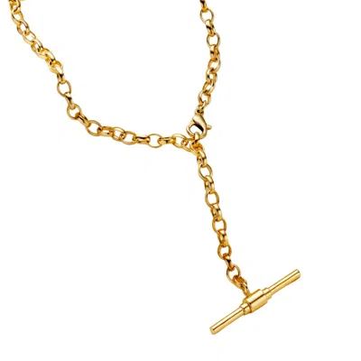 Posh Totty Designs Women's Yellow Gold Plated Chunky Belcher Chain T Bar Lariat Necklace