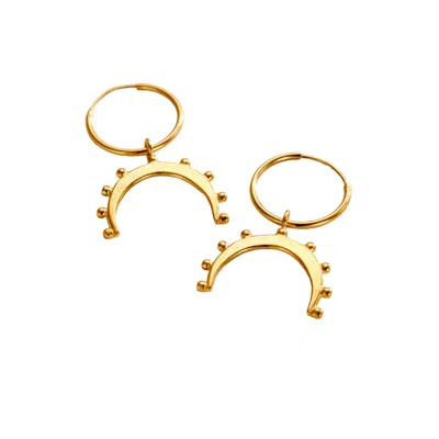Posh Totty Designs Women's Yellow Gold Plated Crown Horn Charm Hoop Earrings
