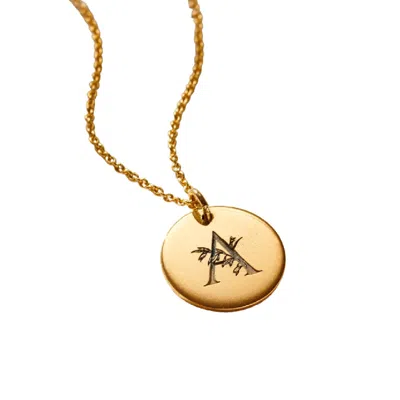 Posh Totty Designs Women's Yellow Gold Plated Floral Engraved Initial Disc Necklace