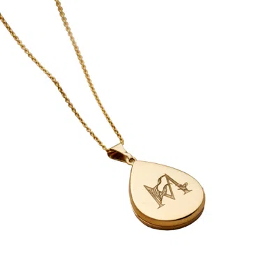 Posh Totty Designs Women's Yellow Gold Plated Floral Engraved Initial Droplet Locket Necklace