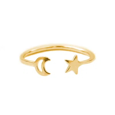 Posh Totty Designs Women's Yellow Gold Plated Moon And Star Open Ring
