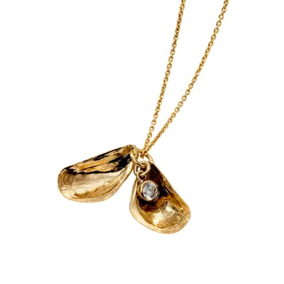 Posh Totty Designs Women's Yellow Gold Plated Mussel Shell Cz Diamond Necklace