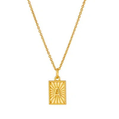 Posh Totty Designs Women's Yellow Gold Plated Sunbeam Rectangle Initial Charm Necklace