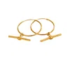 Posh Totty Designs Women's Yellow Gold Plated T Bar Charm Hoop Earrings