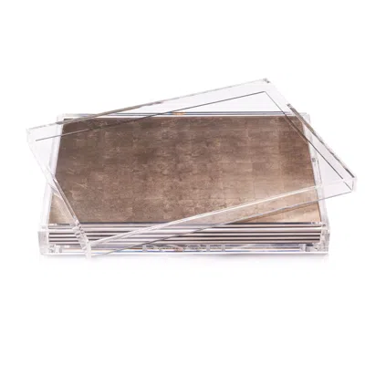 Posh Trading Company Brown Servebox Clear Silver Leaf - Chic Matte Taupe