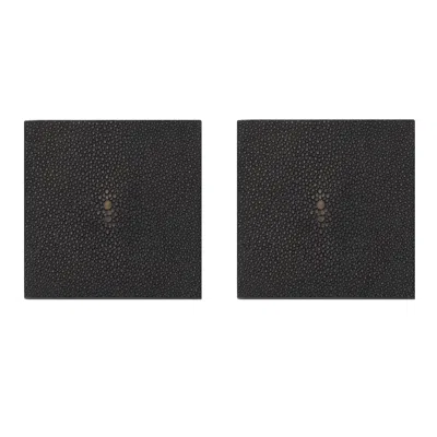 Posh Trading Company Brown Set Of Two Coasters - Faux Shagreen Chocolate In Black