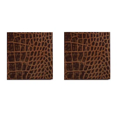 Posh Trading Company Brown Set Of Two Coasters - Faux Vintage Croc