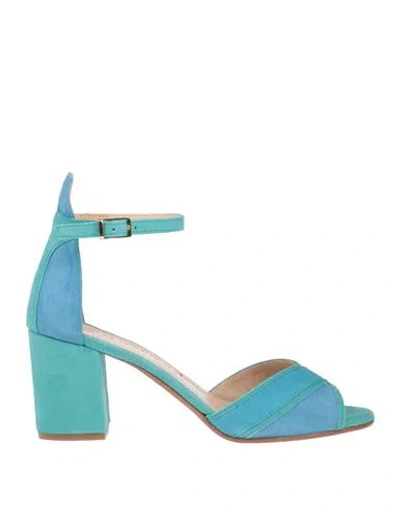 Positano In Love Woman Sandals Turquoise Size 7 Leather In Blue