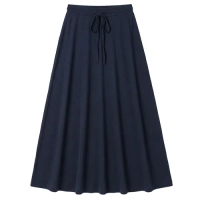 Positive Ribbed Drawstring Elastic Waist Maxi A-line Skirt In Blue