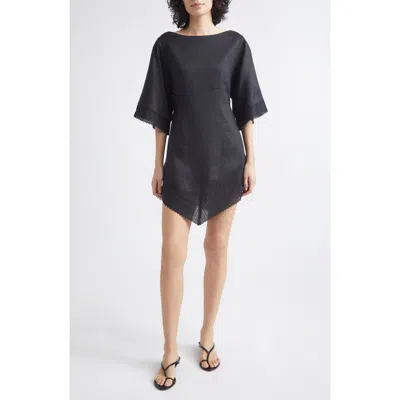 Posse Alfie Linen Caftan Minidress In Black