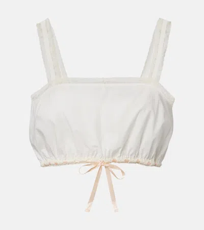 Posse Alma Lace-trimmed Cotton Crop Top In White