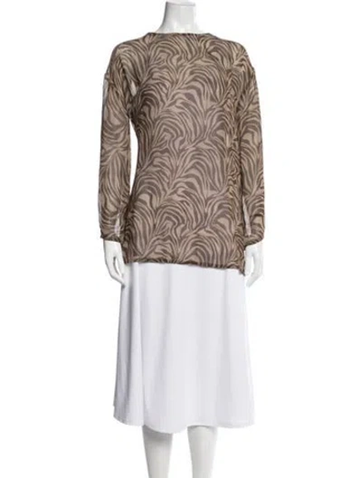 Pre-owned Posse Animal Print Crew Neck Blouse In Brown