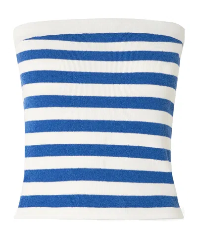Posse Ari Cropped Striped Knitted Top In Blue