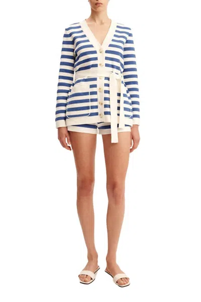 Posse Ari Long Sleeve Cardigan In Blue Stripe