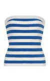 Posse Ari Strapless Striped Top In Blue