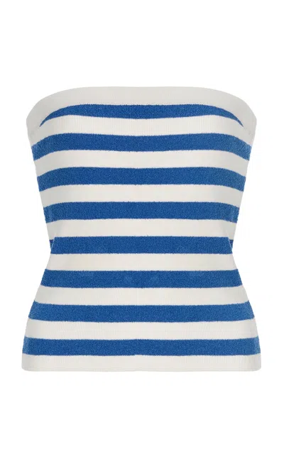 Posse Ari Strapless Striped Top In Blue