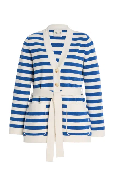 Posse Ari Striped Knit Cardigan In Blue