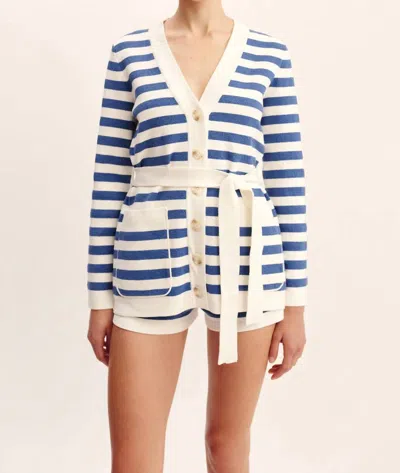 Posse Ari V Neck Cardigan In Blue Stripe