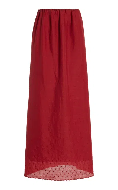 Posse Aurelia Embroidered Ramie Maxi Skirt In Red