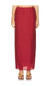 Posse Aurelia Embroidered Ramie Maxi Skirt In 梅鹿汁红