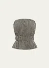 Posse Aurelia Strapless Gingham Cotton Top In Gingham Black Cr