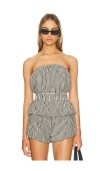 Posse Aurelia Strapless Gingham Cotton Top In Gingham Black & Cream