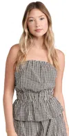Posse Aurelia Gingham Strapless Cotton Top In Gingham Black/cream