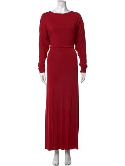 Pre-owned Posse Bateau Neckline Long Dress In Red