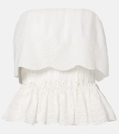 Posse Beryl Broderie Anglaise Peplum Cotton Top In White