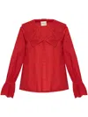 Posse Womens Ruby Beryl Embroidered-collar Cotton Shirt In Red