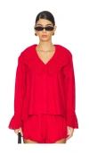 Posse Womens Ruby Beryl Embroidered-collar Cotton Shirt In Ruby